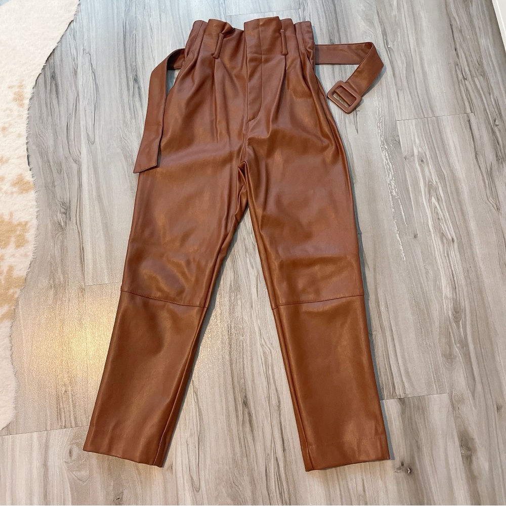 H&M Brown Faux Leather High-Waisted Pants